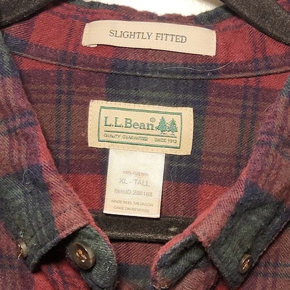 L.L. Bean Mens XLT Slightly Fitted Plaid Flannel Button Down Shirt Red Green - Picture 4 of 5